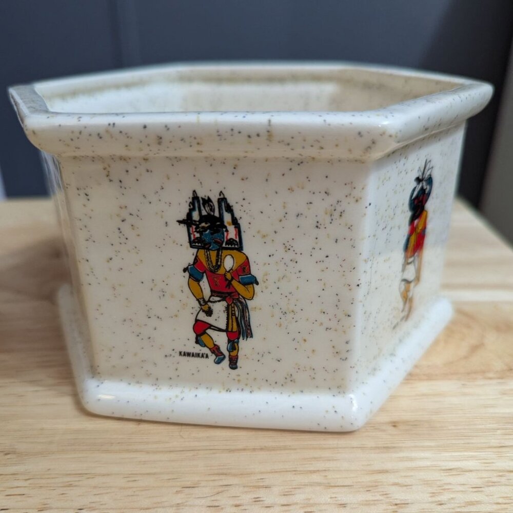 Hopi Gods‎ Tawa Nata Aska six sided Phoenix AR marked ceramic pot planter